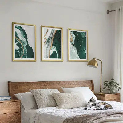 Abstract green paint patterns wall art set of 3 framed pieces