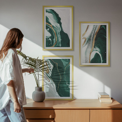 Set of 3 framed wall art pieces Abstract green paint patterns