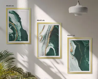 Abstract green paint patterns wall art set of 3 framed pieces