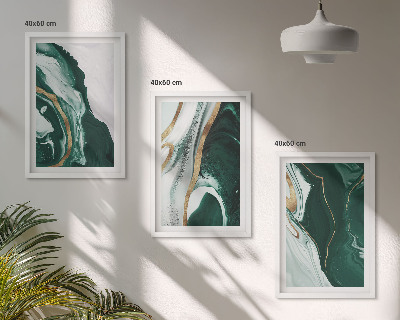 Set of 3 framed wall art pieces Abstract green paint patterns