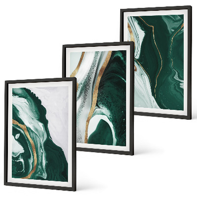 Set of 3 framed wall art pieces Abstract green paint patterns