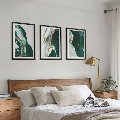 Set of 3 framed wall art pieces Abstract green paint patterns