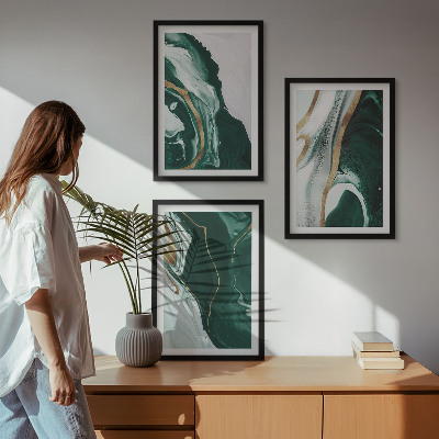 Set of 3 framed wall art pieces Abstract green paint patterns