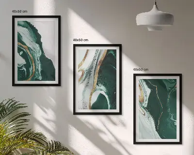 Abstract green paint patterns wall art set of 3 framed pieces