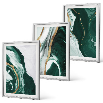 Set of 3 framed wall art pieces Abstract green paint patterns