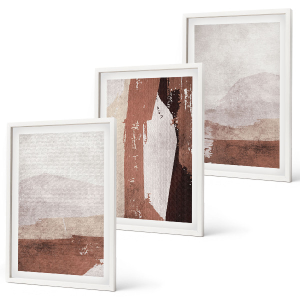 Three-piece wall art piece Brown beige abstract patterns