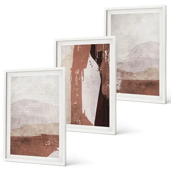 Three-piece wall art set with brown and beige abstract patterns