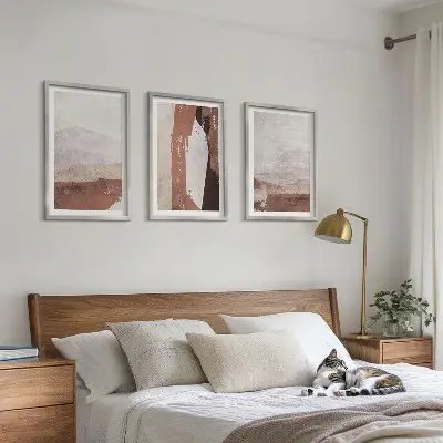 Three-piece wall art set with brown and beige abstract patterns
