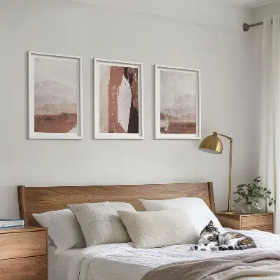Three-piece wall art set with brown and beige abstract patterns