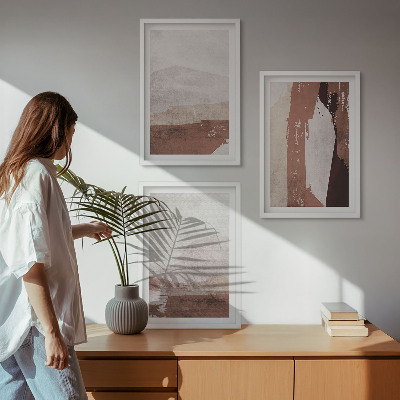Three-piece wall art piece Brown beige abstract patterns