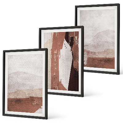 Three-piece wall art piece Brown beige abstract patterns