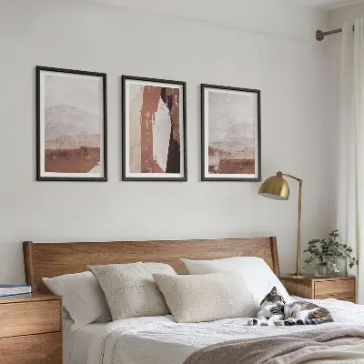 Three-piece wall art set with brown and beige abstract patterns