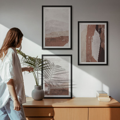 Three-piece wall art piece Brown beige abstract patterns