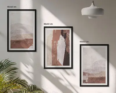 Three-piece wall art set with brown and beige abstract patterns