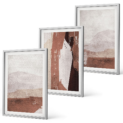 Three-piece wall art piece Brown beige abstract patterns