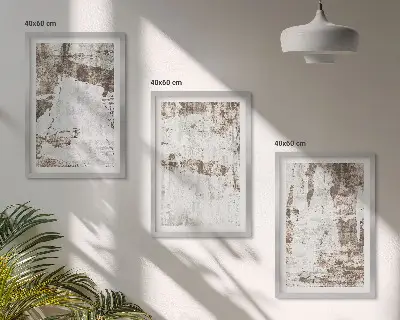 Set of 3 framed wall art pieces abstract patterns in white and brown