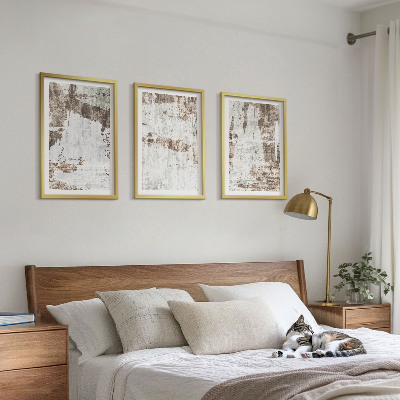Set of 3 framed wall art pieces Abstract patterns white brown