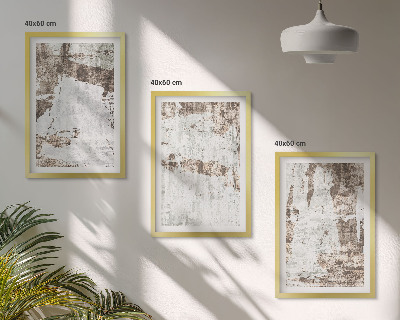 Set of 3 framed wall art pieces Abstract patterns white brown