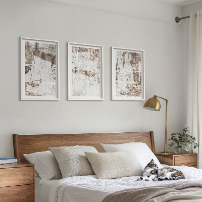 Set of 3 framed wall art pieces Abstract patterns white brown