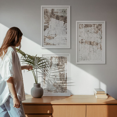 Set of 3 framed wall art pieces Abstract patterns white brown