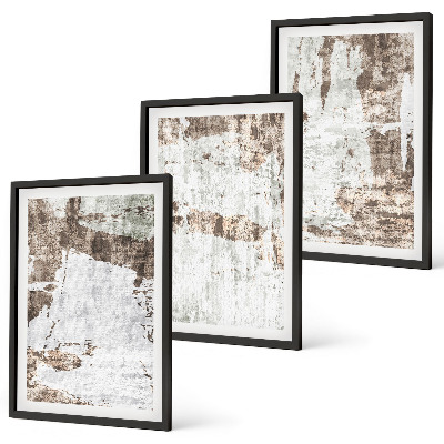 Set of 3 framed wall art pieces Abstract patterns white brown