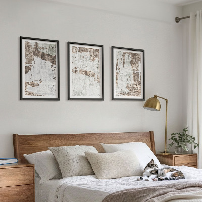 Set of 3 framed wall art pieces Abstract patterns white brown