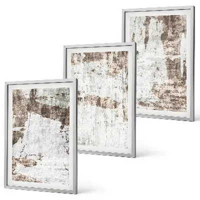 Set of 3 framed wall art pieces abstract patterns in white and brown