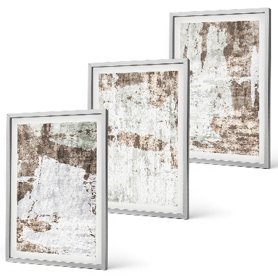 Set of 3 framed wall art pieces Abstract patterns white brown