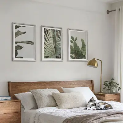 Tropical plant leaves wall art three-piece pastel set