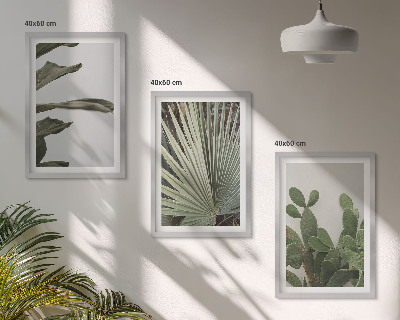 Three-piece wall art piece Leaves of tropical plants pastel