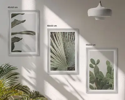 Tropical plant leaves wall art three-piece pastel set