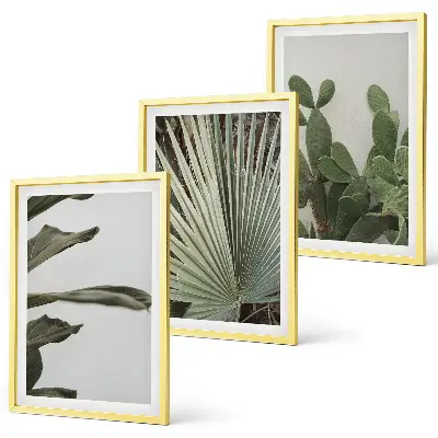 Tropical plant leaves wall art three-piece pastel set