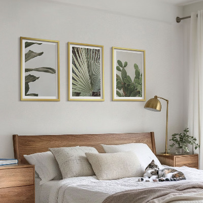 Three-piece wall art piece Leaves of tropical plants pastel