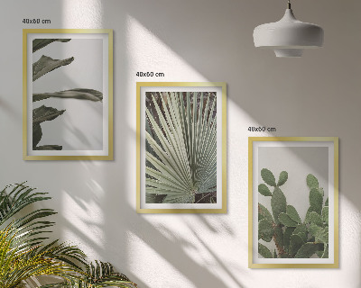 Three-piece wall art piece Leaves of tropical plants pastel