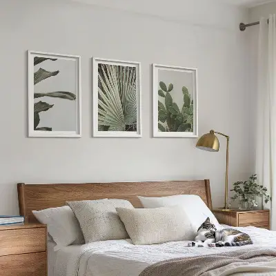 Tropical plant leaves wall art three-piece pastel set