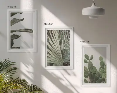 Tropical plant leaves wall art three-piece pastel set