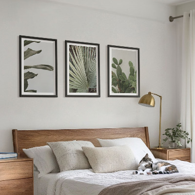 Three-piece wall art piece Leaves of tropical plants pastel