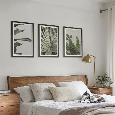 Tropical plant leaves wall art three-piece pastel set