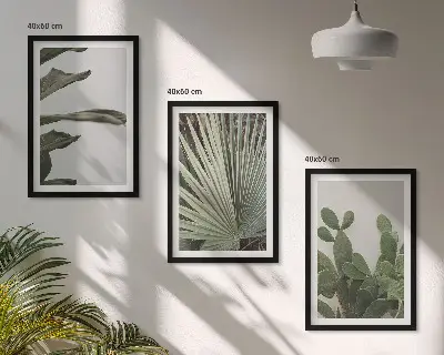 Tropical plant leaves wall art three-piece pastel set