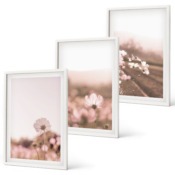 Three-piece wall art piece Wildflowers meadows summer landscapes