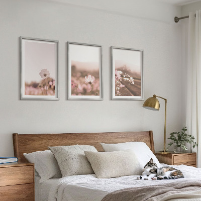 Three-piece wall art piece Wildflowers meadows summer landscapes