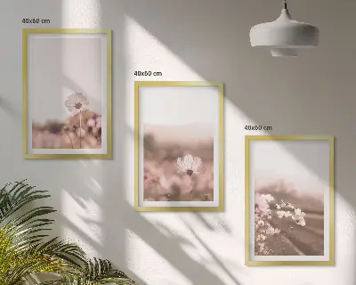 Three-piece wildflower meadow landscape wall art summer scenery print set