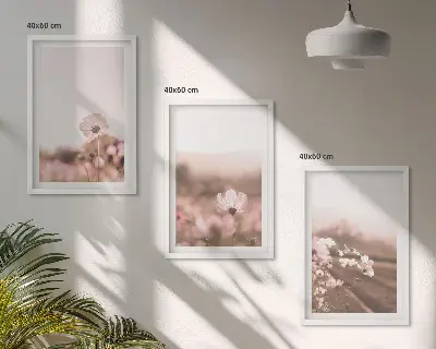 Three-piece wildflower meadow landscape wall art summer scenery print set