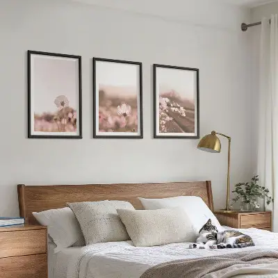 Three-piece wildflower meadow landscape wall art summer scenery print set