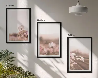 Three-piece wildflower meadow landscape wall art summer scenery print set