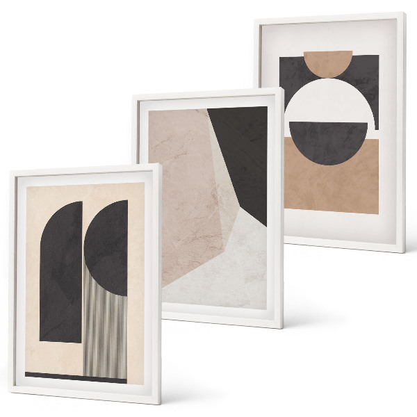 Wall art set Abstract shapes beige brown