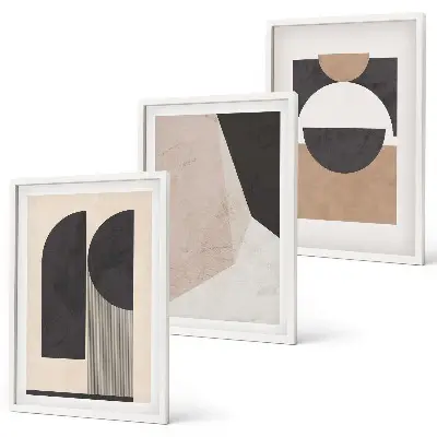 Wall art set abstract shapes in beige and brown