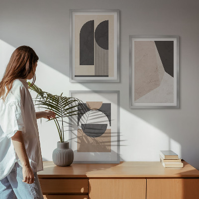 Wall art set Abstract shapes beige brown