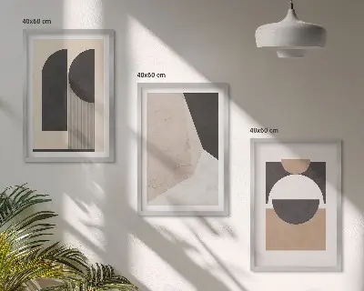 Wall art set abstract shapes in beige and brown