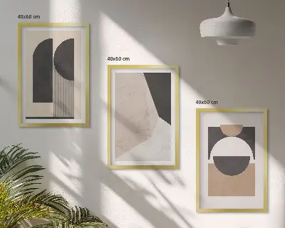 Wall art set abstract shapes in beige and brown